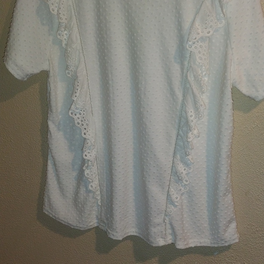 White Mine Short Sleeve Top with Swiss Dot and Eyelet Lace Detail L - Picture 3 of 6